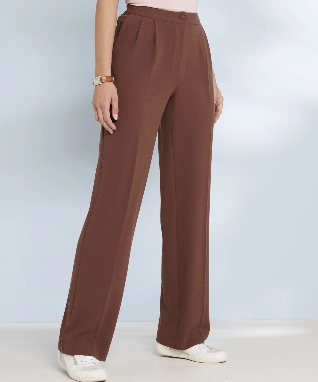 Flowy Wide-Leg Crepe Trousers