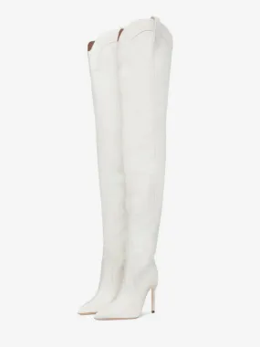 Women White Pointed Toe Over-The-Knee Thigh High Western Boots