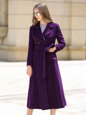 Winter Women's Fashion Coat Double Breasted Full Length with Belt - Chic Style