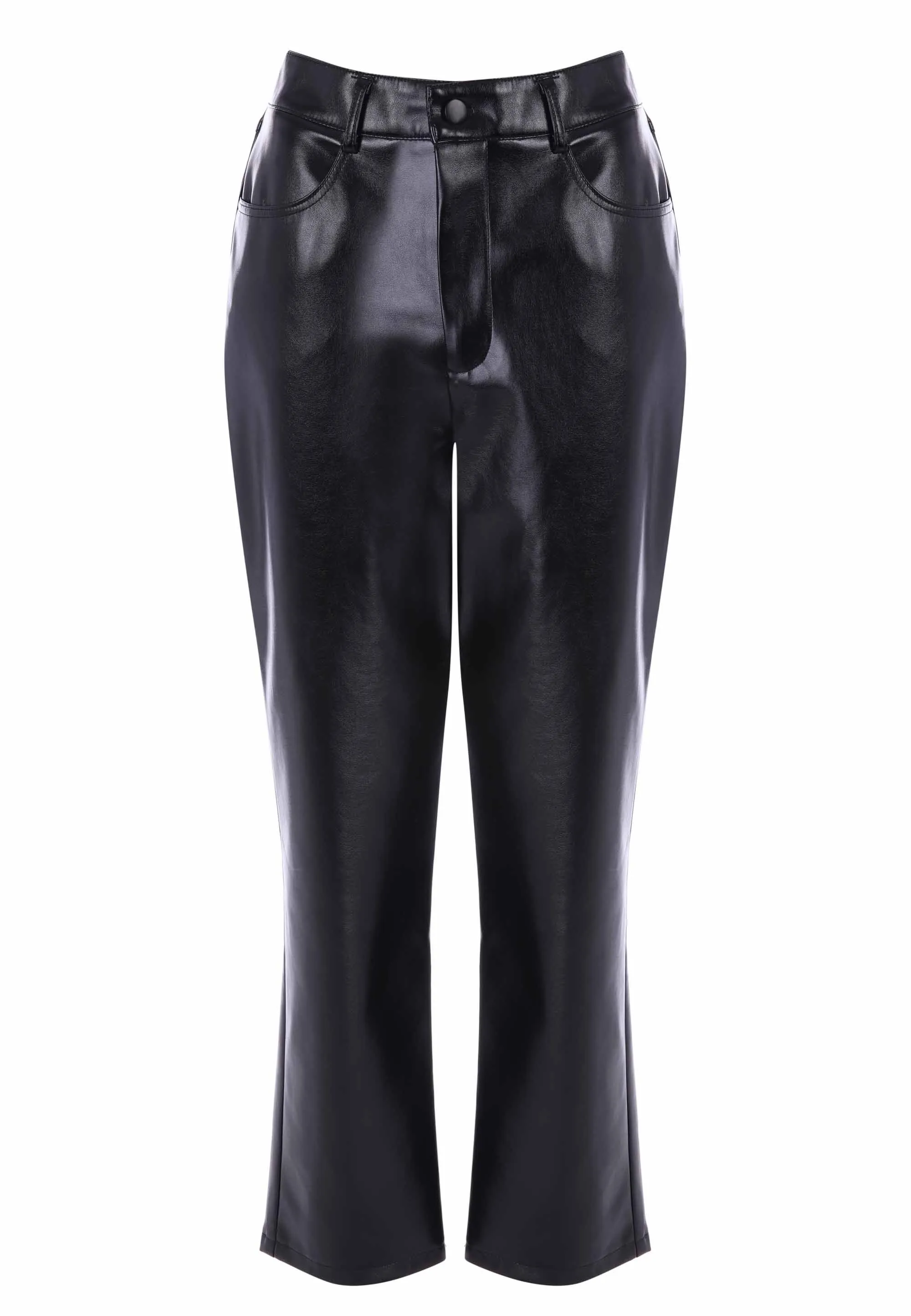 Women's Black Plain Vinyl Leggings