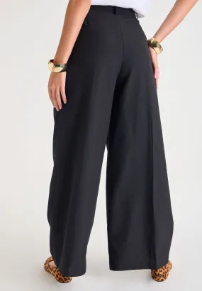 Women's Black Wide Leg Front Pleated Pants