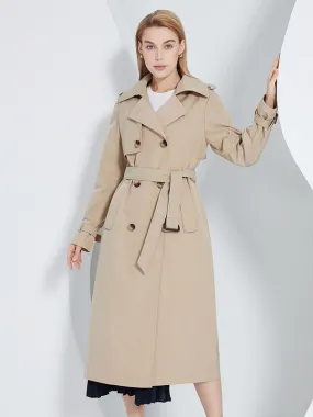 Women's Double-Breasted Trench Coat with Lapel - Chic Fall & Spring Outerwear