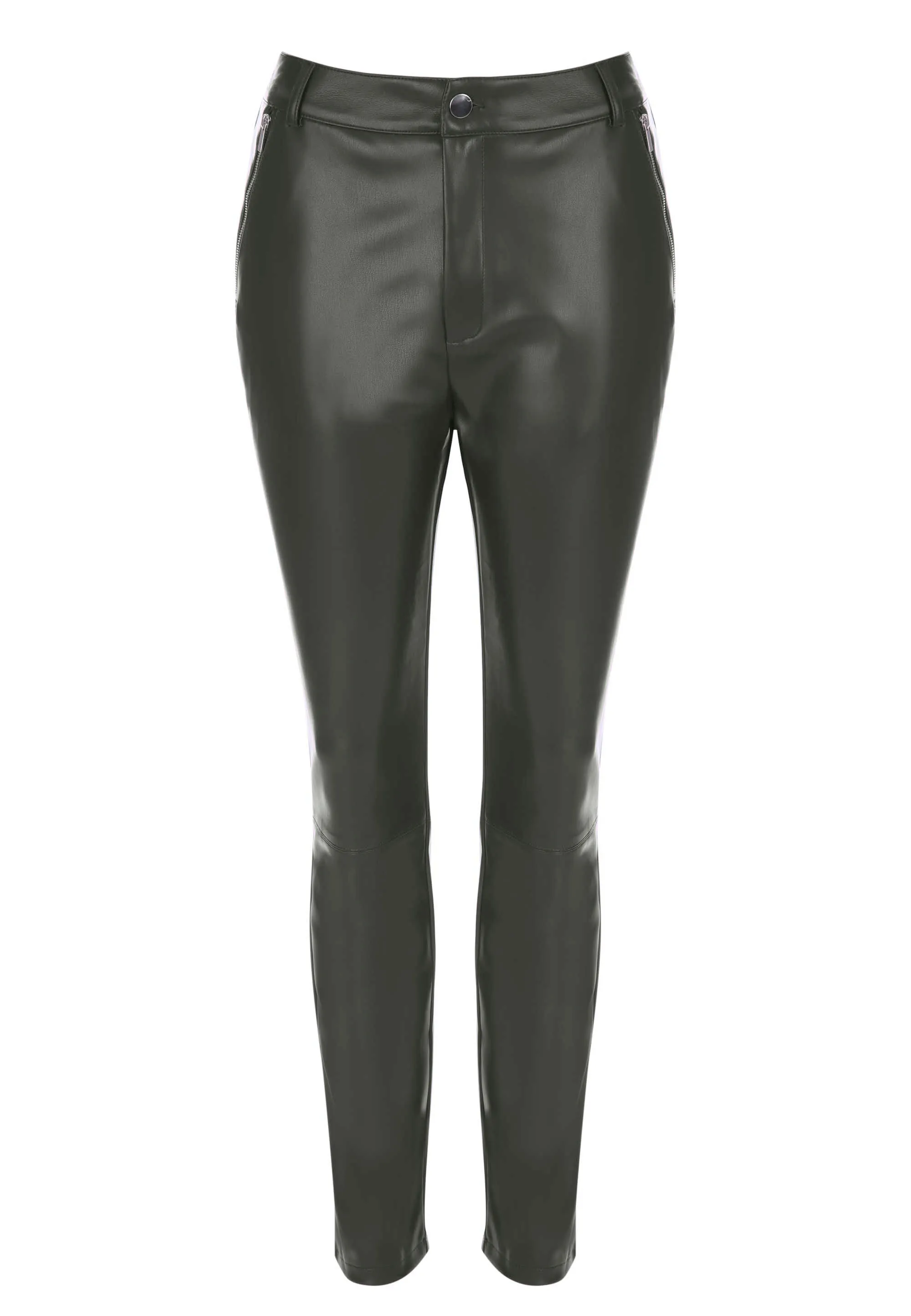 Women's Green Faux Leather Biker Straight Pants