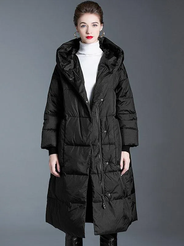 Women's Long Black Hooded Puffer Winter Coat