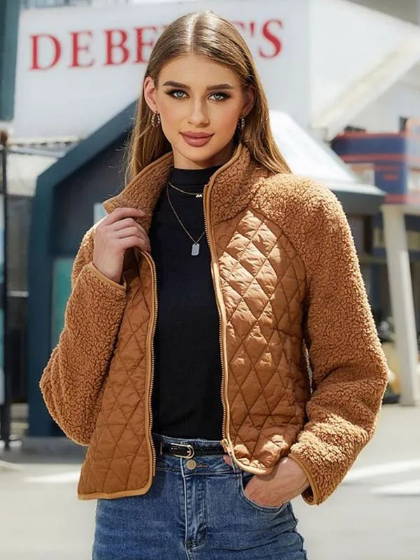 Women's Quilted Jacket with Stand Collar, Long Sleeves, Ideal for Fall and Winter