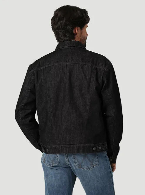 Wrangler Men’s Cowboy Cut Sherpa Lined Denim Jacket - Black Obelisk