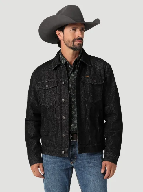 Wrangler Men’s Cowboy Cut Sherpa Lined Denim Jacket - Black Obelisk