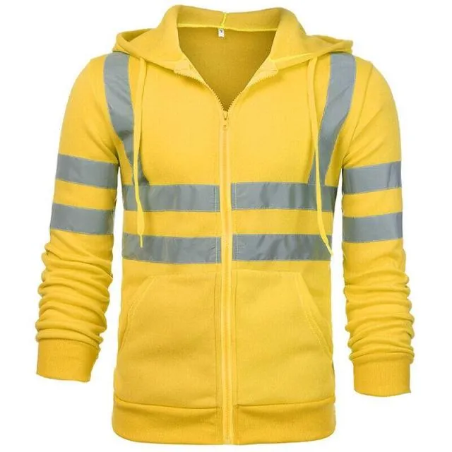 Men's Color Block Patchwork Ski Jacket with Hood and Reflective Visibility, ideal for Workwear.