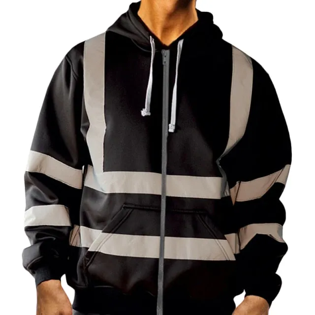 Men's Color Block Patchwork Ski Jacket with Hood and Reflective Visibility, ideal for Workwear.