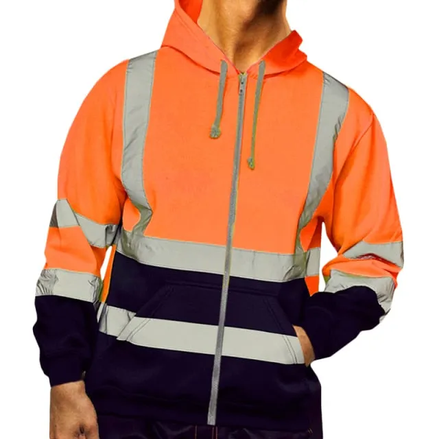 Men's Color Block Patchwork Ski Jacket with Hood and Reflective Visibility, ideal for Workwear.