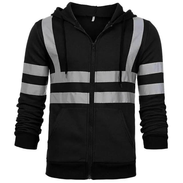 Men's Color Block Patchwork Ski Jacket with Hood and Reflective Visibility, ideal for Workwear.