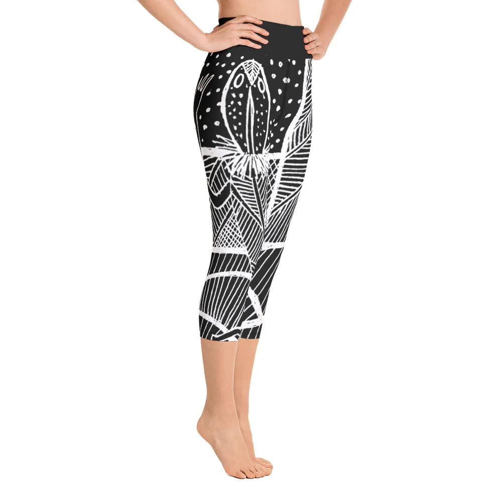 Trendy Yoga Capri Leggings with Barton Springs Salamander Design