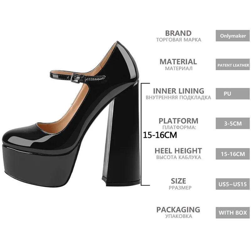 women's high heel platform shoes, 16CM thick heel footwear, in black and pink, with ankle strap.